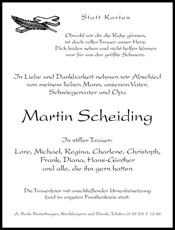 Traueranzeige von Martin Scheiding von Neue Westfälische