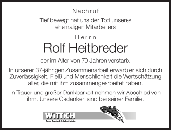 Traueranzeige von Rof Heitbreder von Neue Westfälische