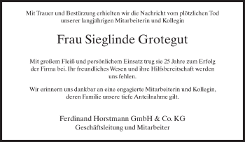 Traueranzeige von Sieglinde Grotegut von Neue Westfälische