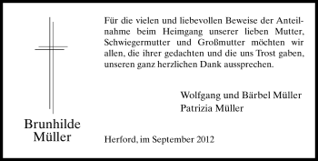 Traueranzeige von Brunhilde Müller von Neue Westfälische