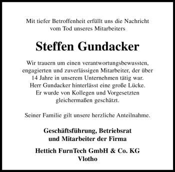 Traueranzeige von Steffen Gundacker von Neue Westfälische