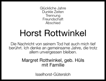 Traueranzeige von Horst Rottwinkel von Neue Westfälische