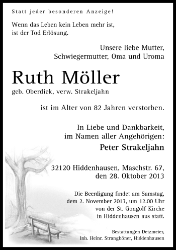 Traueranzeige von Ruth Möller von Neue Westfälische