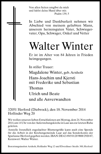 Traueranzeige von Walter Winter von Neue Westfälische