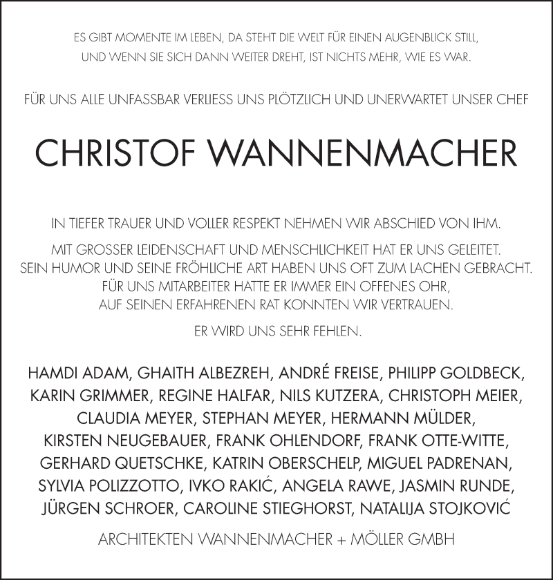 Traueranzeige für Christof Wannenmacher vom 31.10.2013 aus Neue Westfälische