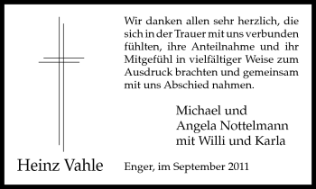 Traueranzeige von Heinz Vahle von Neue Westfälische
