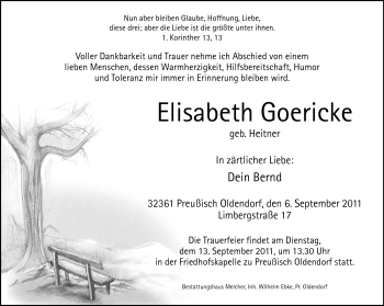 Traueranzeige von Elisabeth Goericke von Neue Westfälische