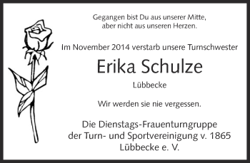 Traueranzeige von Erika Schulze von Neue Westfälische