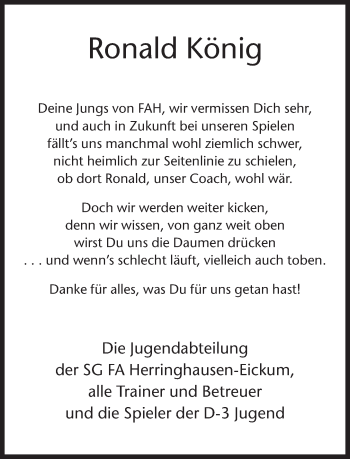 Traueranzeige von Ronald König von Neue Westfälische