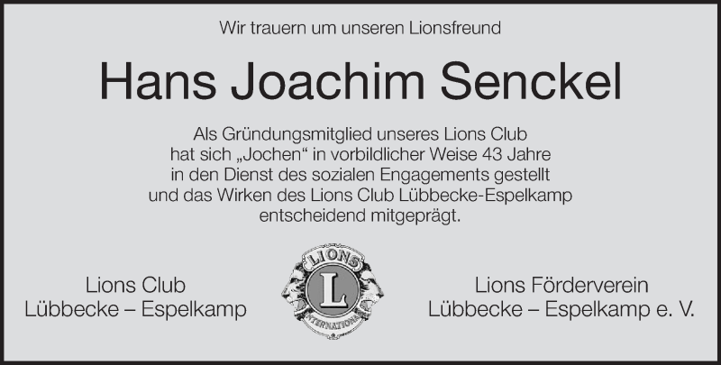  Traueranzeige für Hans Joachim Senckel vom 12.11.2013 aus Neue Westfälische