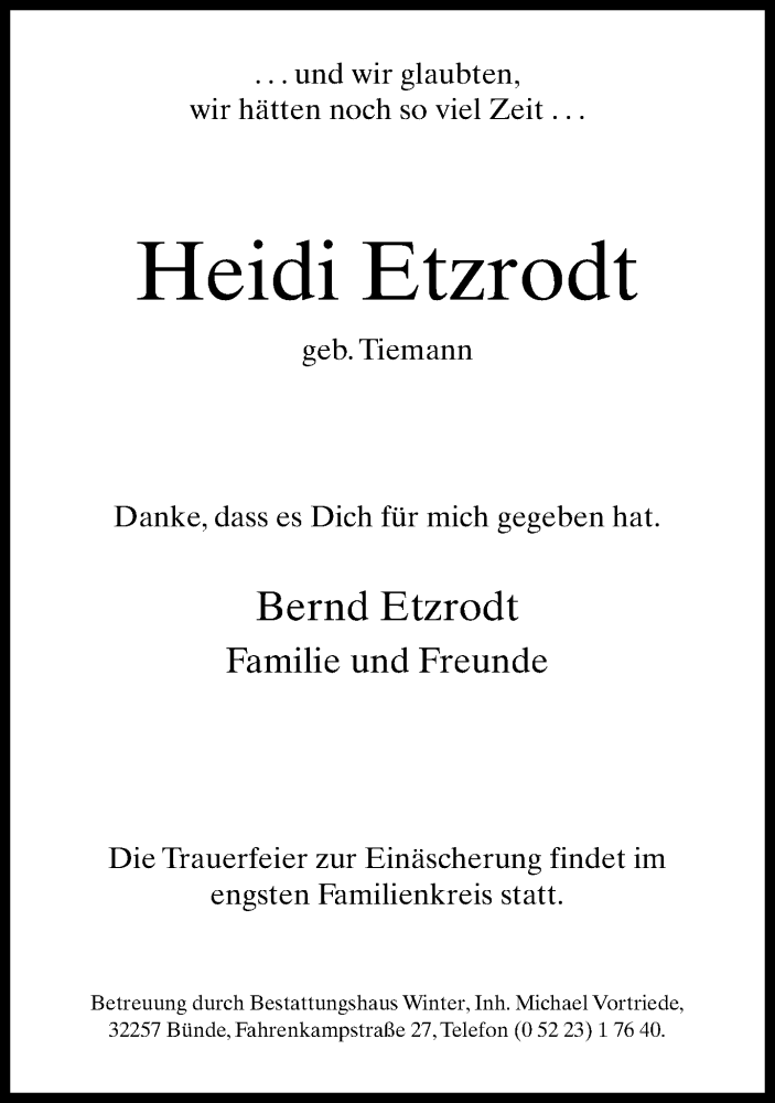  Traueranzeige für Heidi Etzrodt vom 12.11.2013 aus Neue Westfälische