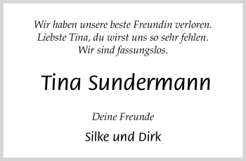 Traueranzeige von Tina Sundermann von Neue Westfälische