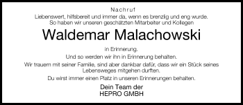 Traueranzeige von Waldemar Malachowski von Neue Westfälische
