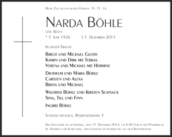 Traueranzeige von Narda Böhle von Neue Westfälische