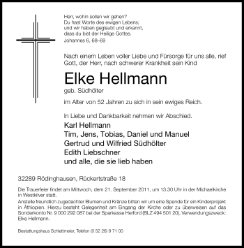 Traueranzeige von Elke Hellmann von Neue Westfälische