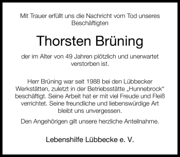 Traueranzeige von Thorsten Brüning von Neue Westfälische