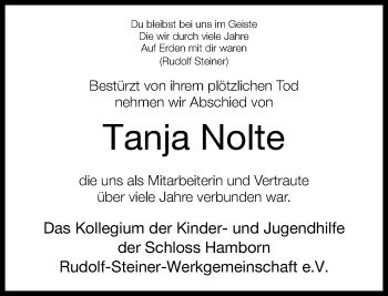 Traueranzeige von Tanja Nolte von Neue Westfälische