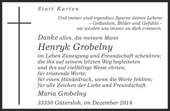 Traueranzeige von Henryk Grobelny von Neue Westfälische