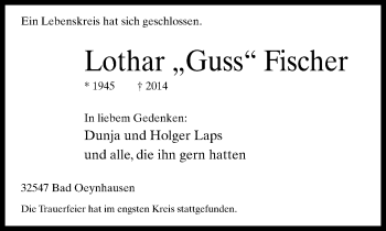 Traueranzeige von Lothar Fischer von Neue Westfälische