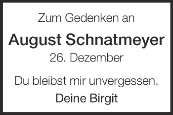 Traueranzeige von August Schnatmeyer von Neue Westfälische