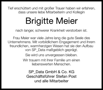 Traueranzeige von Brigitte Meier von Neue Westfälische
