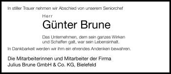 Traueranzeige von Günter Brune von Neue Westfälische