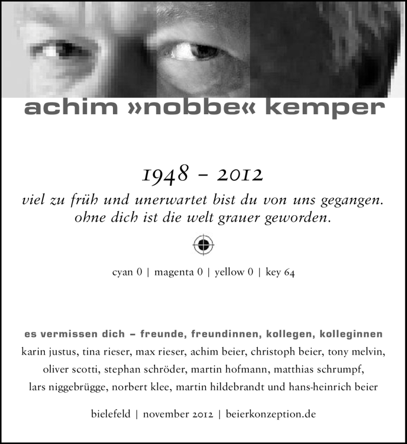  Traueranzeige für Achim Kemper vom 03.11.2012 aus Neue Westfälische