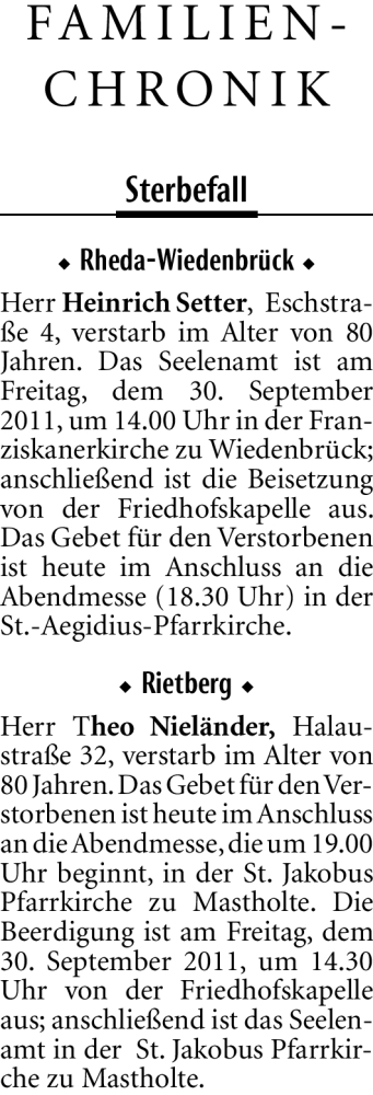 Traueranzeige von Heinrich Setter von Neue Westfälische