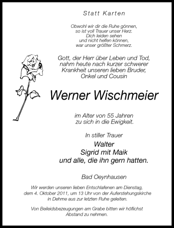Traueranzeige von Werner Wischmeier von Neue Westfälische
