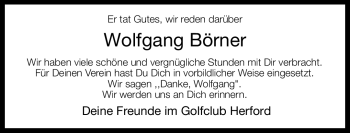 Traueranzeige von Wolfgang Börner von Neue Westfälische