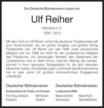 Traueranzeige von Ulf Reiher von Neue Westfälische