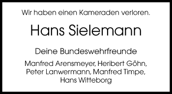 Traueranzeige von Hans Sielemann von Neue Westfälische