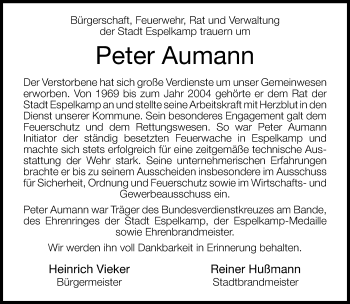 Traueranzeige von Peter Aumann von Neue Westfälische