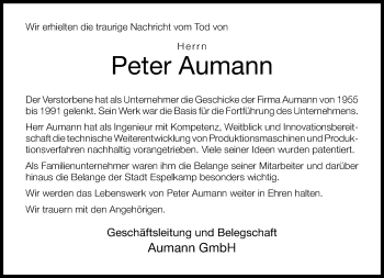 Traueranzeige von Peter Aumann von Neue Westfälische