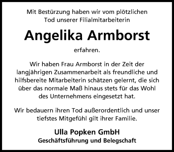 Traueranzeige von Angelika Armborst von Neue Westfälische