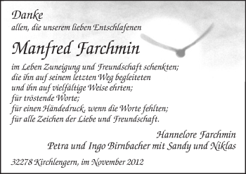 Traueranzeige von Manfred Farchim von Neue Westfälische