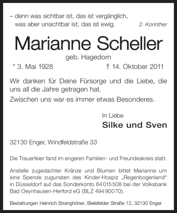 Traueranzeige von Marianne Scheller von Neue Westfälische