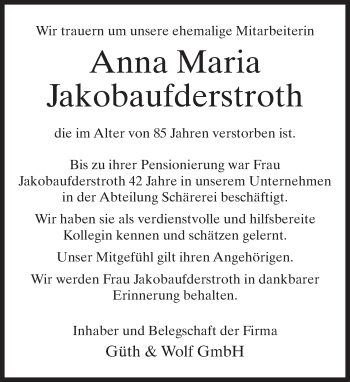 Traueranzeige von Maria Jokobaufderstroth von Neue Westfälische