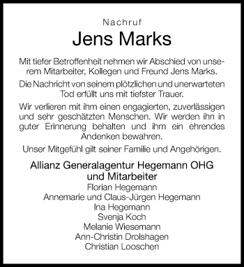 Traueranzeige von Jens Marks von Neue Westfälische