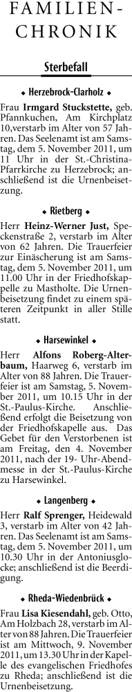  Traueranzeige für Irmgard Stuckstette vom 04.11.2011 aus Neue Westfälische