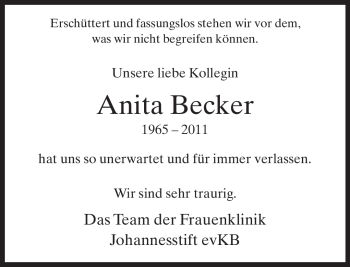 Traueranzeige von Anita Becker von Neue Westfälische