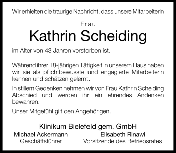Traueranzeige von Kathrin Scheiding von Neue Westfälische