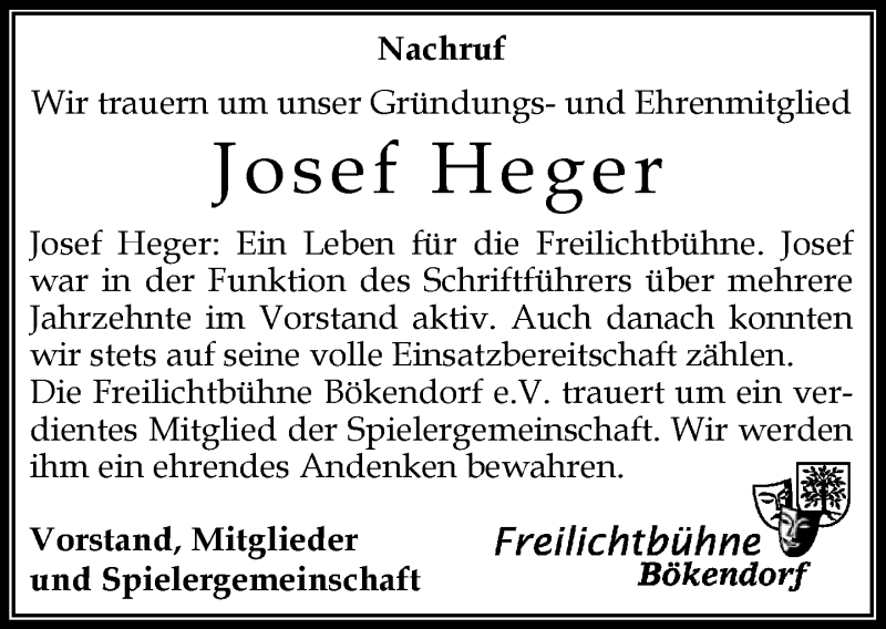  Traueranzeige für Josef Heger vom 22.12.2012 aus Neue Westfälische