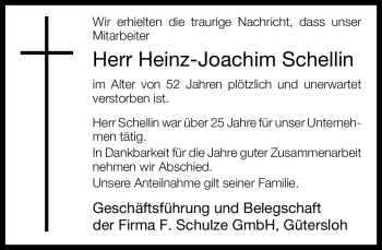 Traueranzeige von Heinz-Joachim Schellin von Neue Westfälische