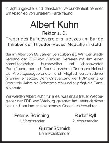 Traueranzeige von Albert Kuhn von Neue Westfälische