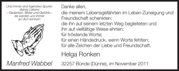 Traueranzeige von Manfred Wabbel von Neue Westfälische