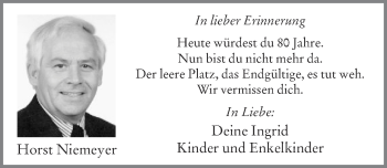 Traueranzeige von Horst Niemeyer von Neue Westfälische