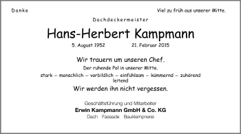 Traueranzeige von Hans-Herbert Kampmann von Neue Westfälische