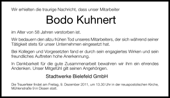 Traueranzeige von Bodo Kuhnert von Neue Westfälische