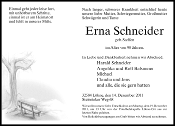 Traueranzeige von Erna Schneider von Neue Westfälische